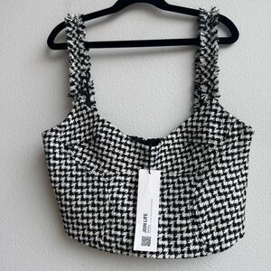 NWT Zara Tweed Black White Coquette Corset Bustier Crop Going Out Top Size XS